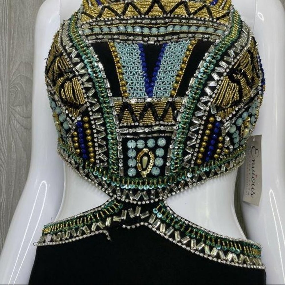 Nwt envious couture beaded rhinestone dress / gown prom formal sleeveless dress - Picture 4 of 16